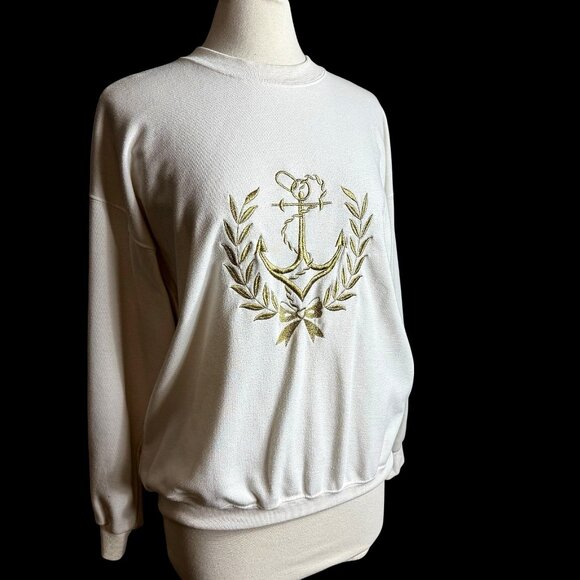 Woman's White with Gold Embroider Sweatshirt & Pants Set size XL Nautical - Picture 10 of 15